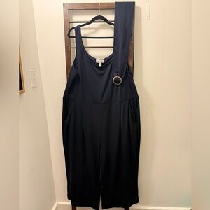 Blue jumpsuit with belt